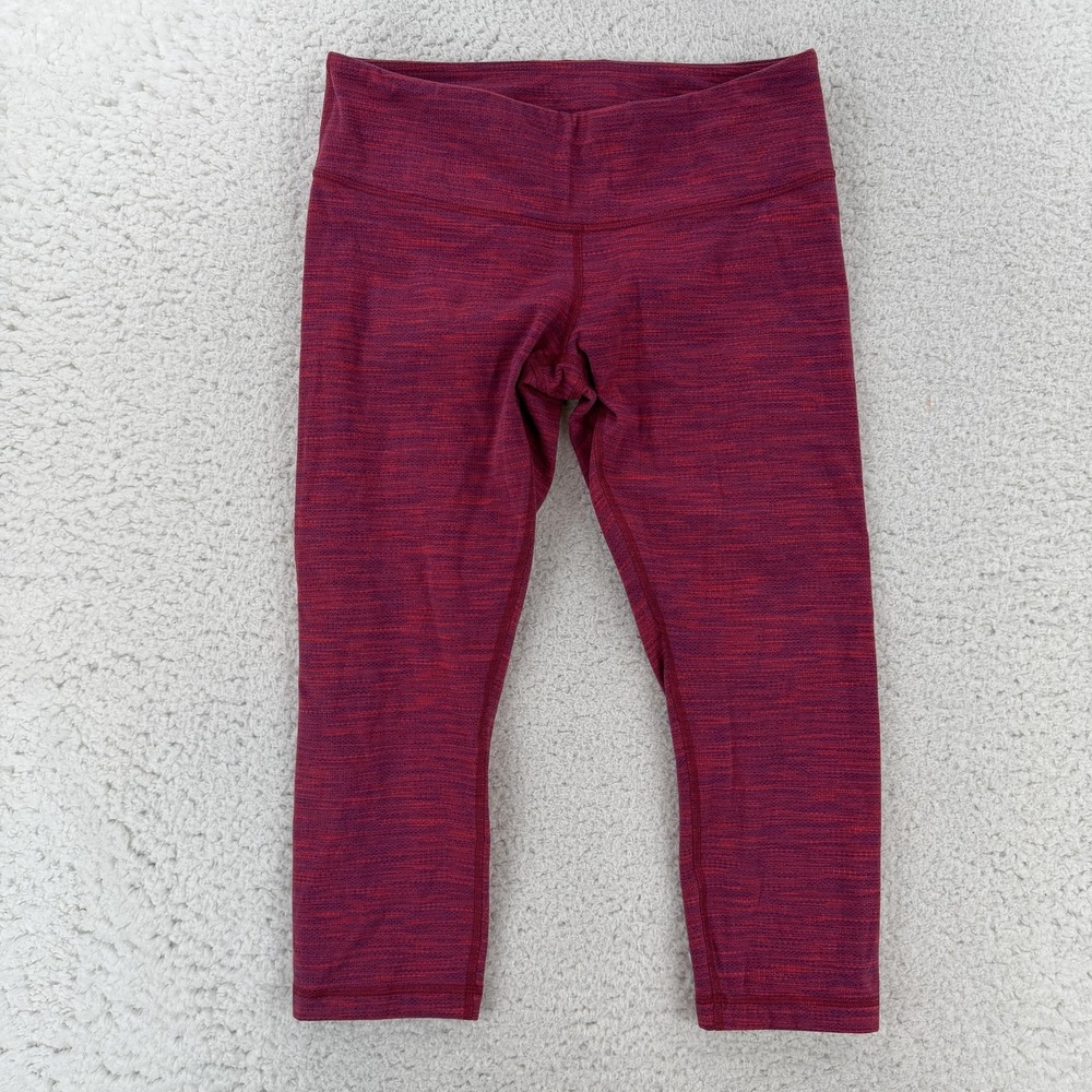 Lululemon Capri Leggings Womens 10 Red Pink Flecked Wide Waist Yoga Gym